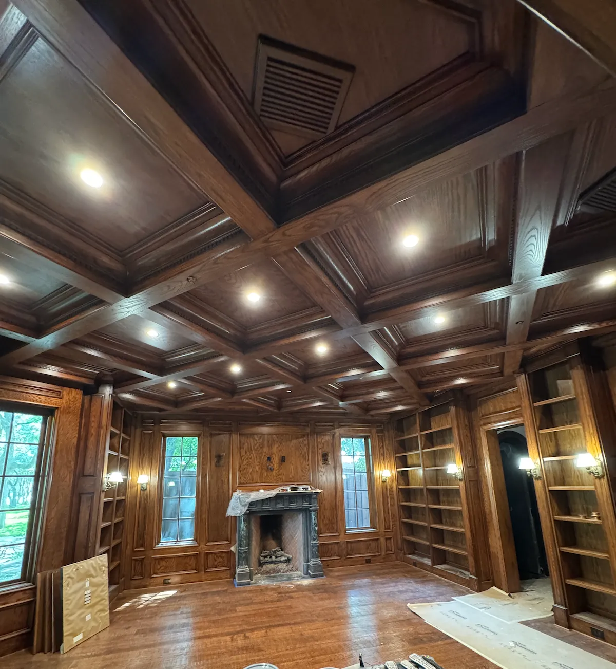Traditional Library Coffered Ceiling